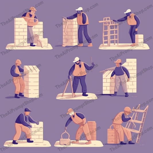 AI Midjourney Prompt for Isometrics - B59s -  Colorful Traditional Construction Workers