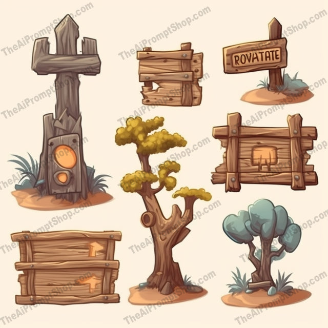 AI Midjourney Prompt for Cartoonish Symbolist Wooden Signs