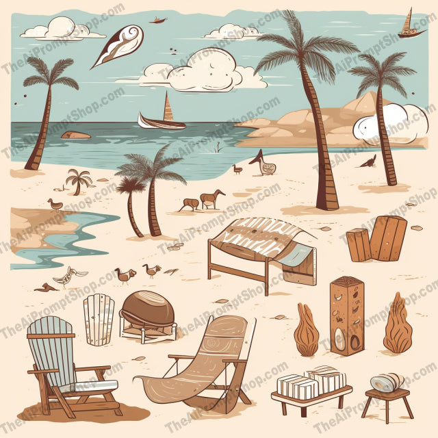 AI Midjourney Prompt for Isometrics - B186s -  Cartoon Elements on Beach