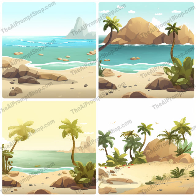 AI Midjourney Prompt for Landscapes - B185s - Beach Illustration