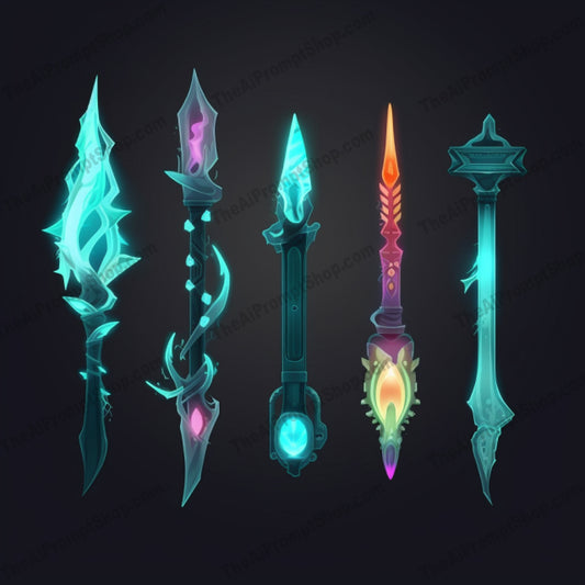 AI Midjourney Prompt for Bioluminescent Weapon Set for Wizardcore