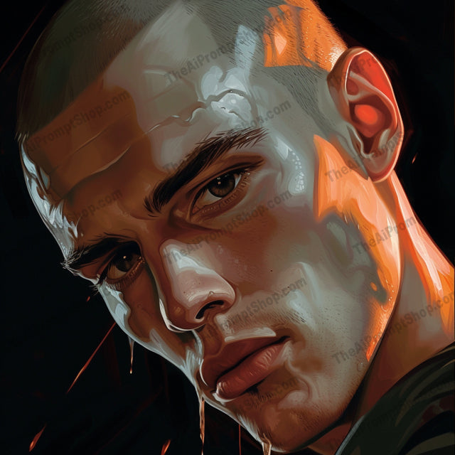 Intense Illumination AI MidJourney Image Prompt, Character Art, 4207Character study, chat gpt, chat gpt prompts, chatgpt, chatgpt prompts, Depth of character, Detailed facial expressions, Dramatic lighting, Emotional intensity, High contrast, Hyperrealism, Intimate close-up, Luminous skin, midjourney, Portrait chiaroscuro, Rich textures, Soulful eyes, Striking features, Vivid portraits, Warm glow