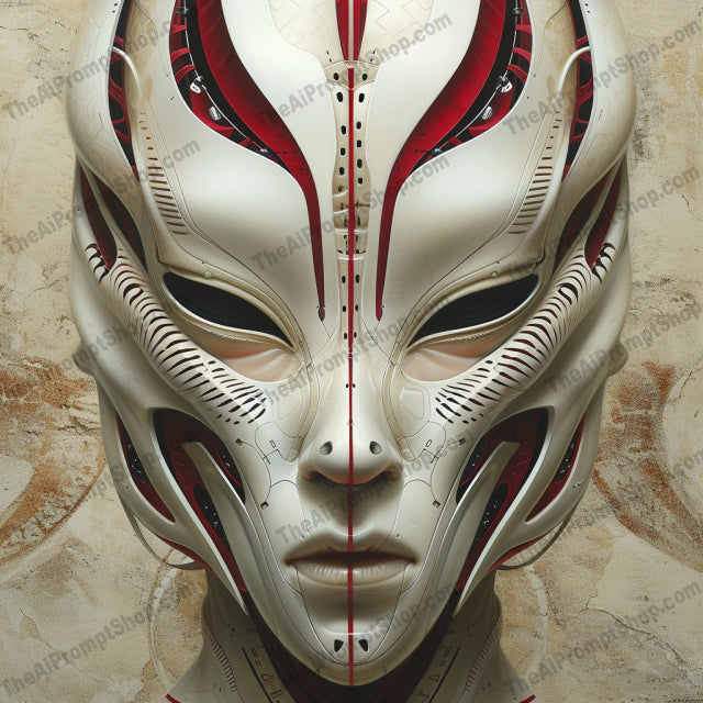 Synthetic Masquerade Elegance AI MidJourney Image Prompt, Character Art, 4179Artistic complexity, Biomechanical masks, chat gpt, chat gpt prompts, chatgpt, chatgpt prompts, Conceptual art, Dramatic contrasts, Futuristic elegance, Hyper-realistic art, Intricate patterns, Mechanical humanity, midjourney, Organic cybernetics, Ornamental designs, Red and white palette, Robotic aesthetics, Surreal portraiture, Symmetrical beauty, Technological fusion