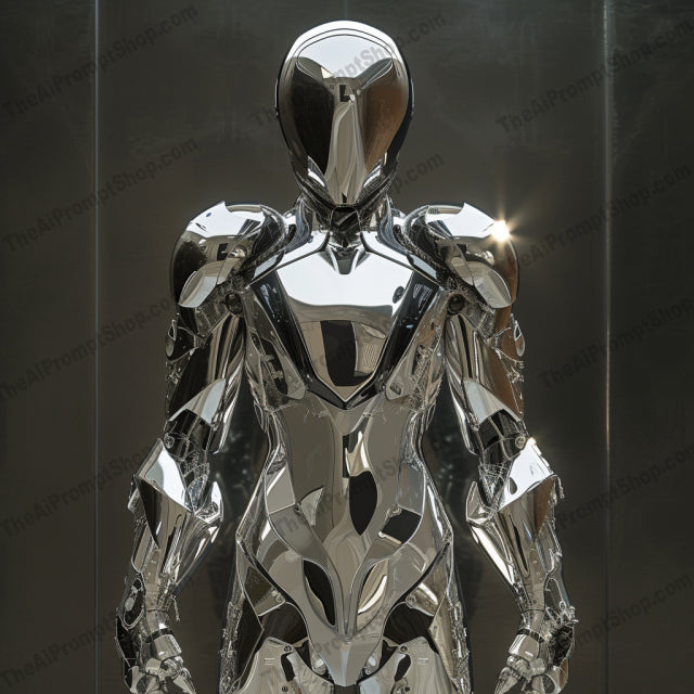 Metallic Sentinels AI MidJourney Image Prompt, Futuristic, 4234Advanced robotics, Advanced technology, Artificial intelligence, Artistic innovation, chat gpt, chat gpt prompts, chatgpt, chatgpt prompts, Concept art, Cybernetic organisms, Cyberpunk inspiration, Digital sculptures, Futuristic armor, Gleaming metal, High-tech art, Mecha aesthetics, Mechanical suits, midjourney, Modern warriors, Polished finish, Reflective materials, Robot design, Sci-fi suits, Shimmering textures, Shiny surfaces