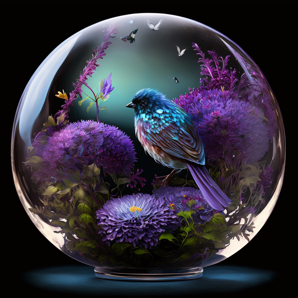 AI Midjourney Prompt for Glass Orb with flowers and birds