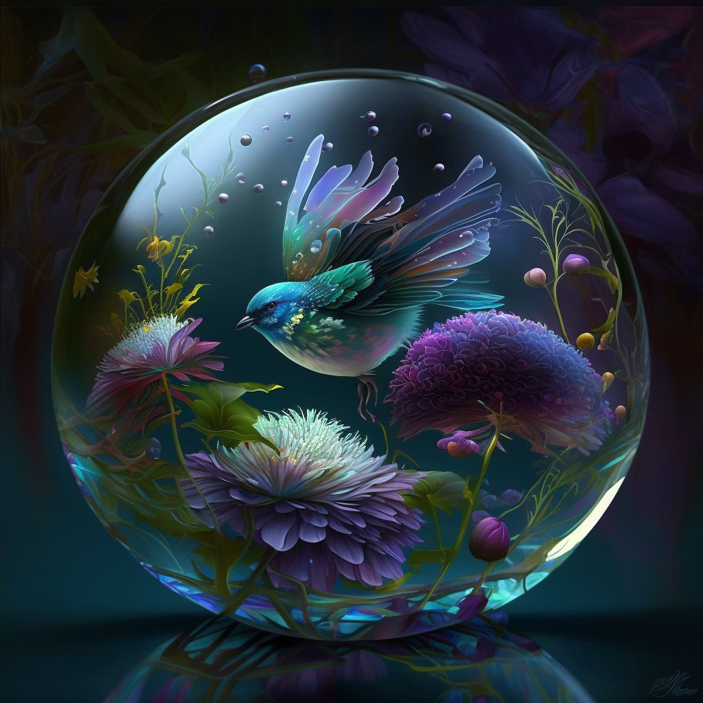 AI Midjourney Prompt for Glass Orb with flowers and birds
