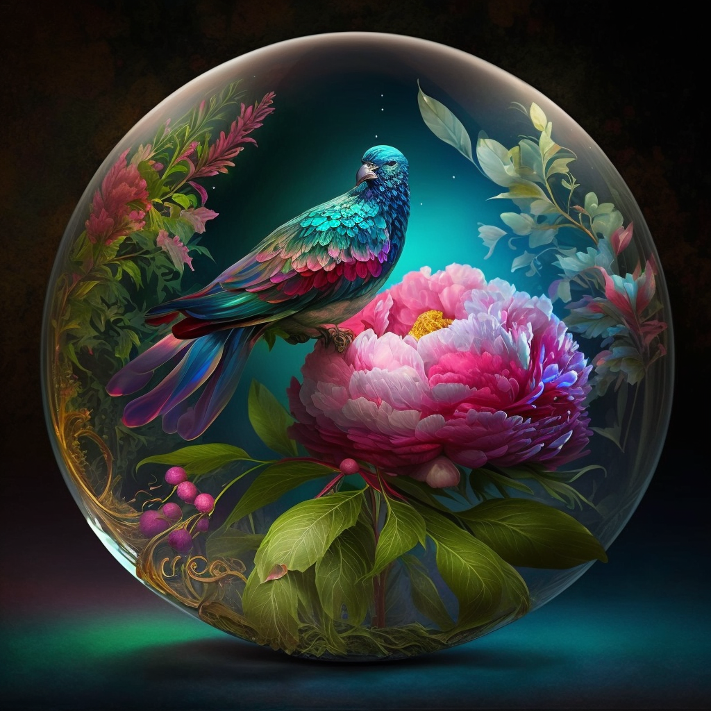 AI Midjourney Prompt for Glass Orb with flowers and birds