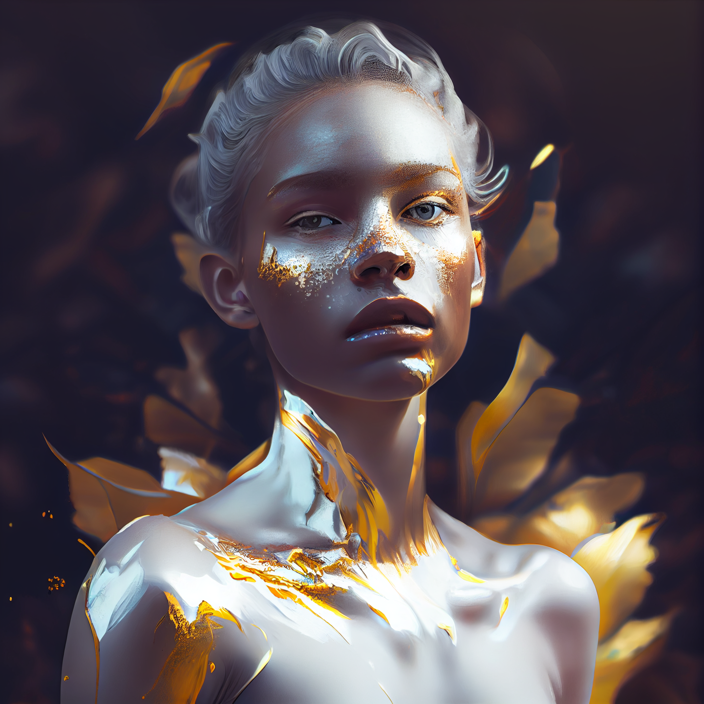 AI Midjourney Prompt for Gold and White Portraits