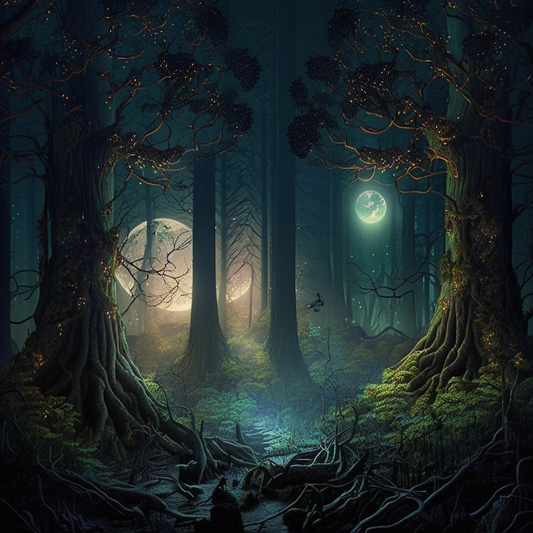 AI Midjourney Prompt for Ancient Fractal Forest