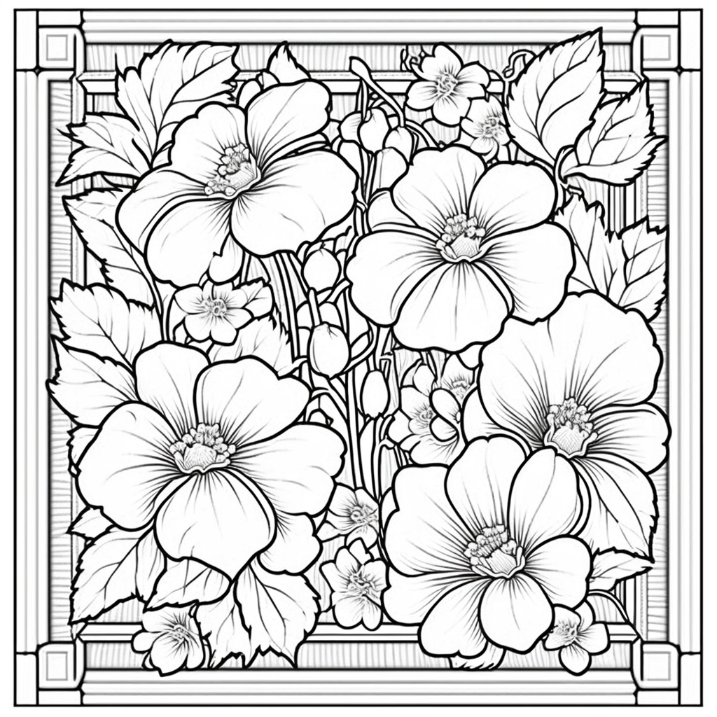 hard coloring pages of flowers