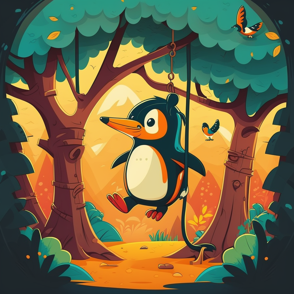 AI Midjourney Prompt for Storybook Illustrations - Mischievous Jungle Swings