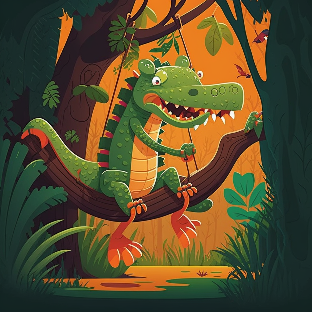 AI Midjourney Prompt for Storybook Illustrations - Mischievous Jungle Swings