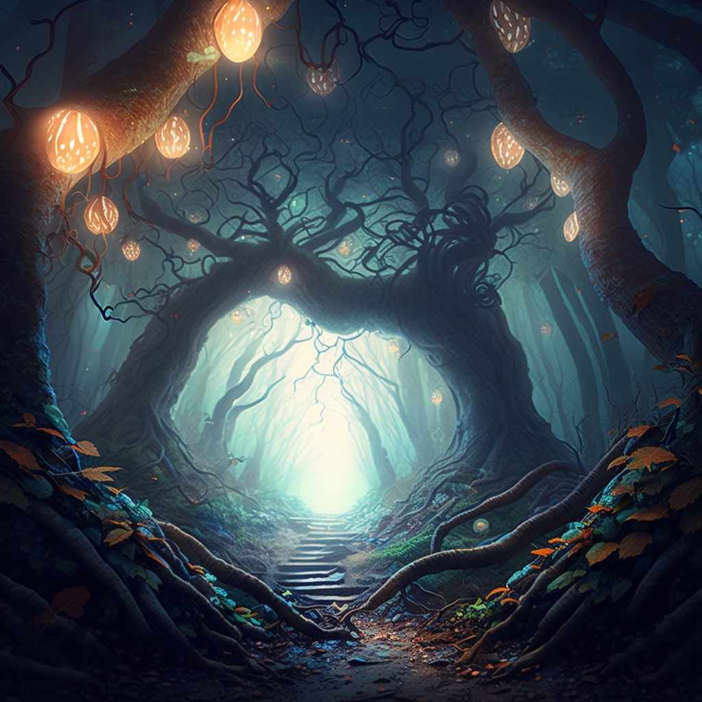 AI Midjourney Prompt for Enchanting Twisted Forest