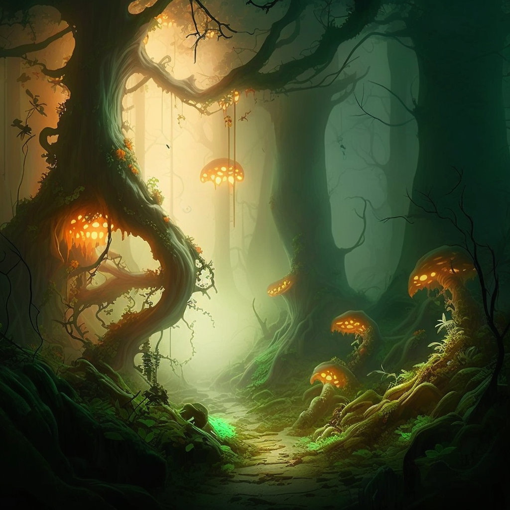 AI Midjourney Prompt for Enchanting Twisted Forest
