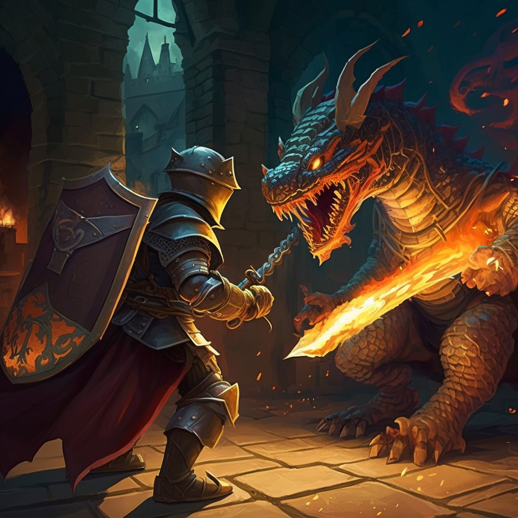 AI Midjourney Prompt for Storybook Illustrations - Dragon and Knight Battle