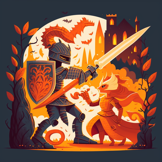 AI Midjourney Prompt for Storybook Illustrations - Dragon and Knight Battle