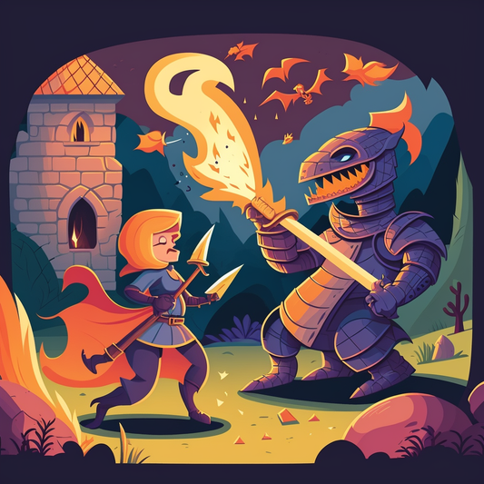 AI Midjourney Prompt for Storybook Illustrations - Dragon and Knight Battle