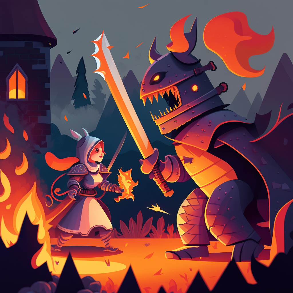 AI Midjourney Prompt for Storybook Illustrations - Dragon and Knight Battle