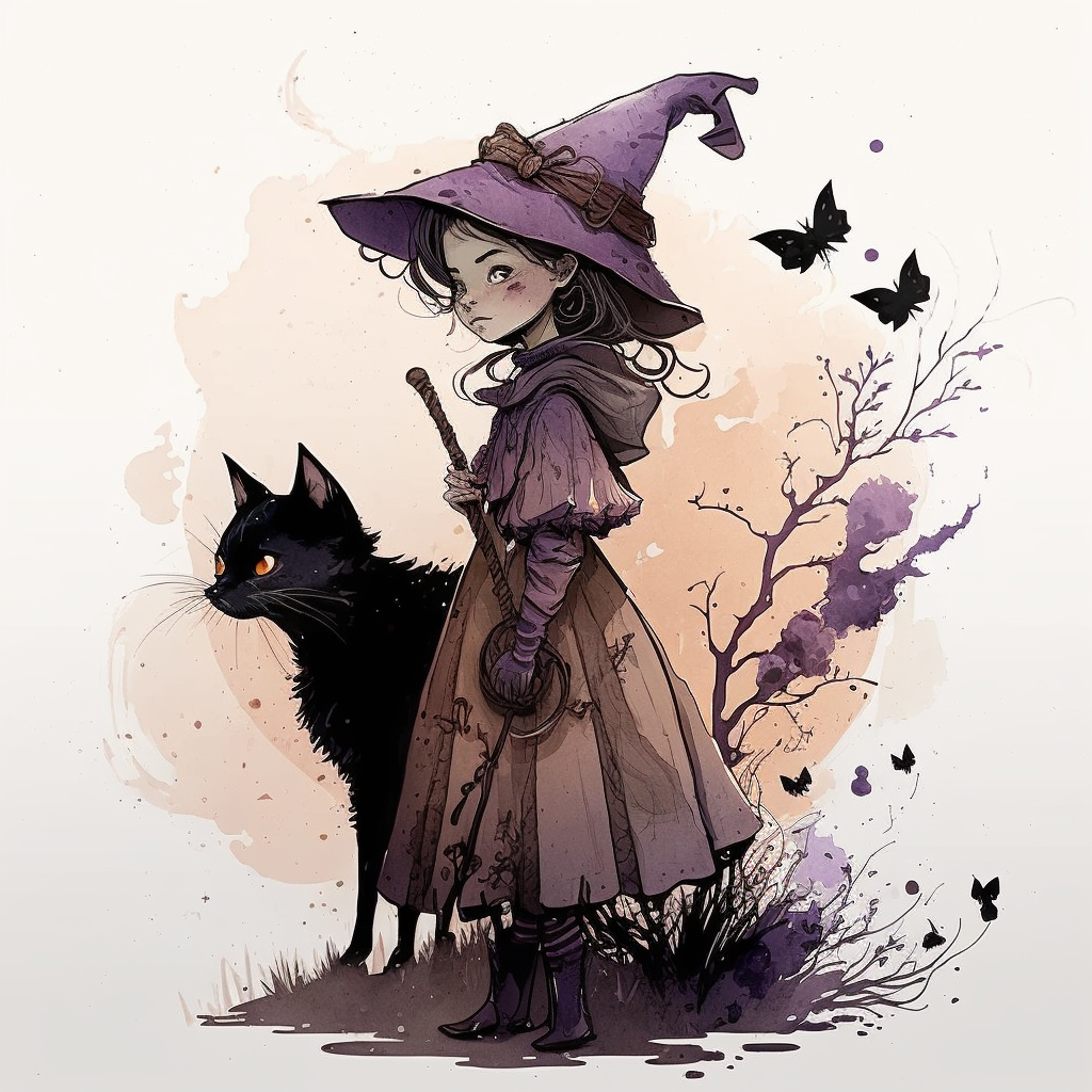 AI Midjourney Prompt for Storybook Illustrations - Young Witch