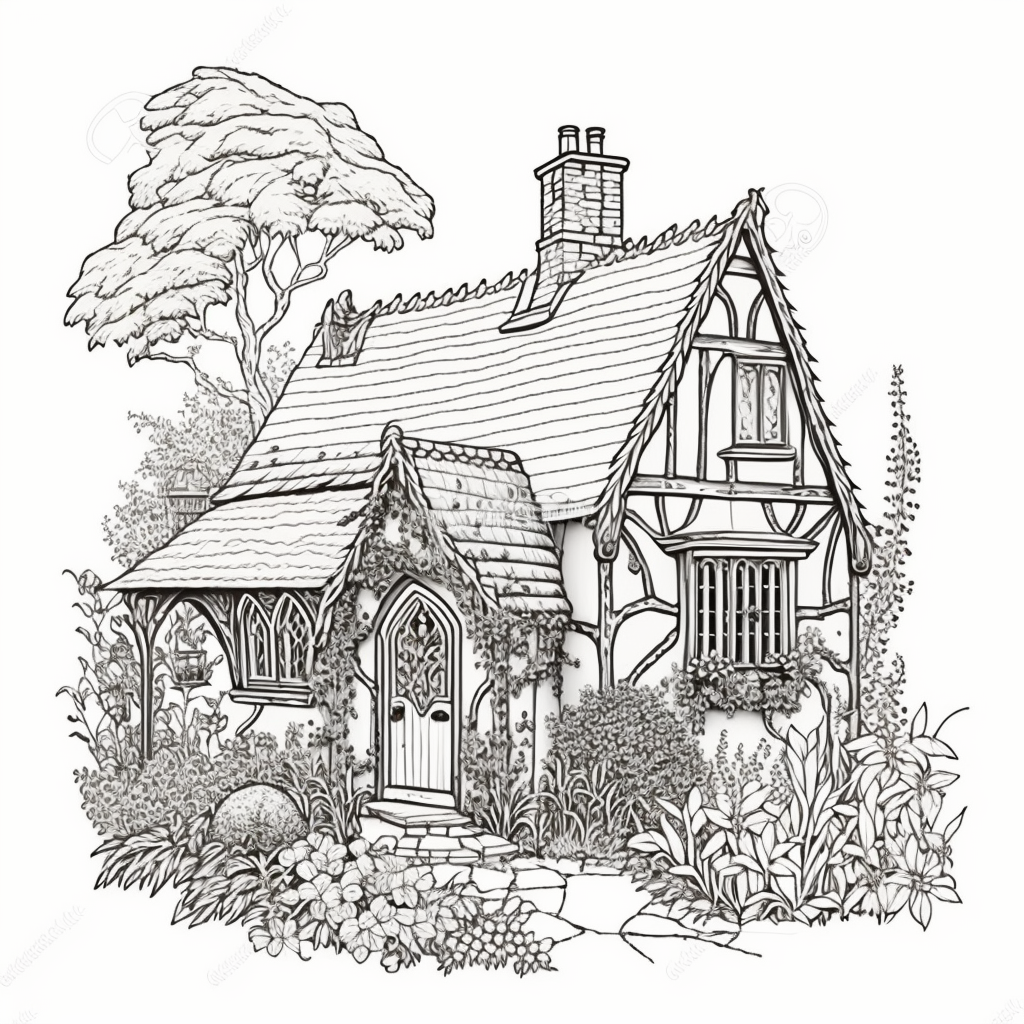 AI Midjourney Prompts for Adult house coloring pages