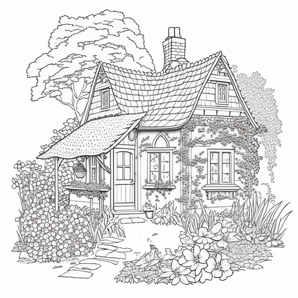 AI Midjourney Prompts for Adult house coloring pages