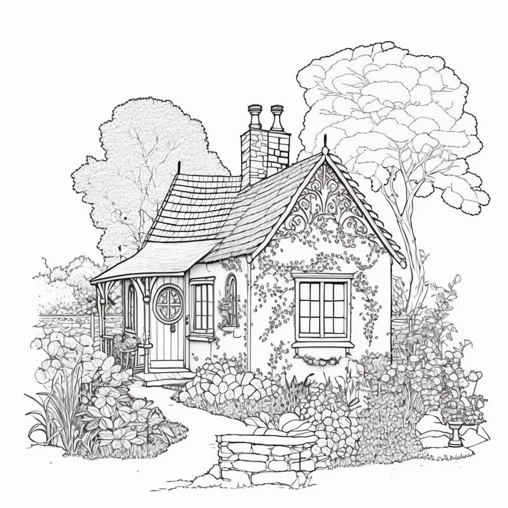 AI Midjourney Prompts for Adult house coloring pages