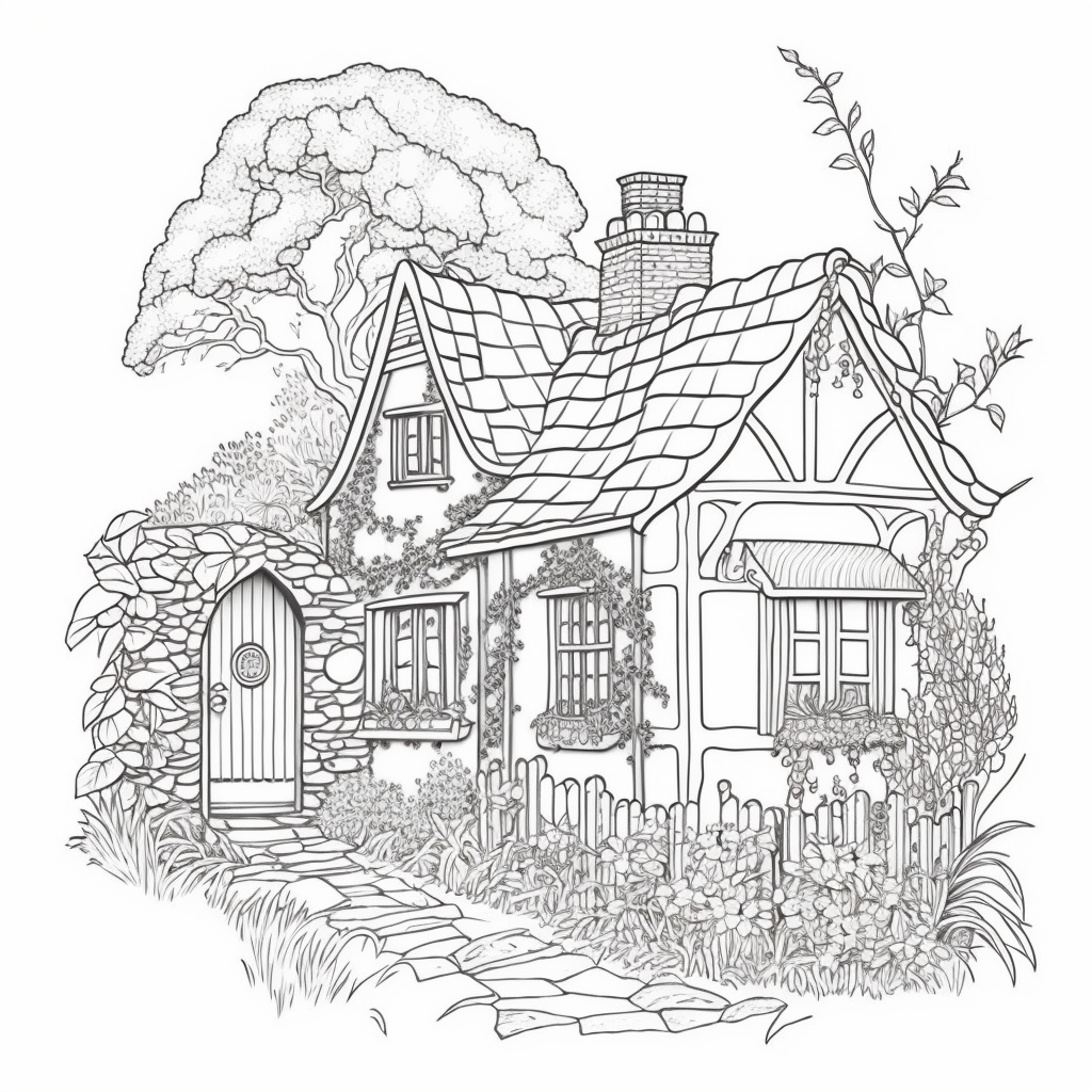 AI Midjourney Prompts for Adult house coloring pages