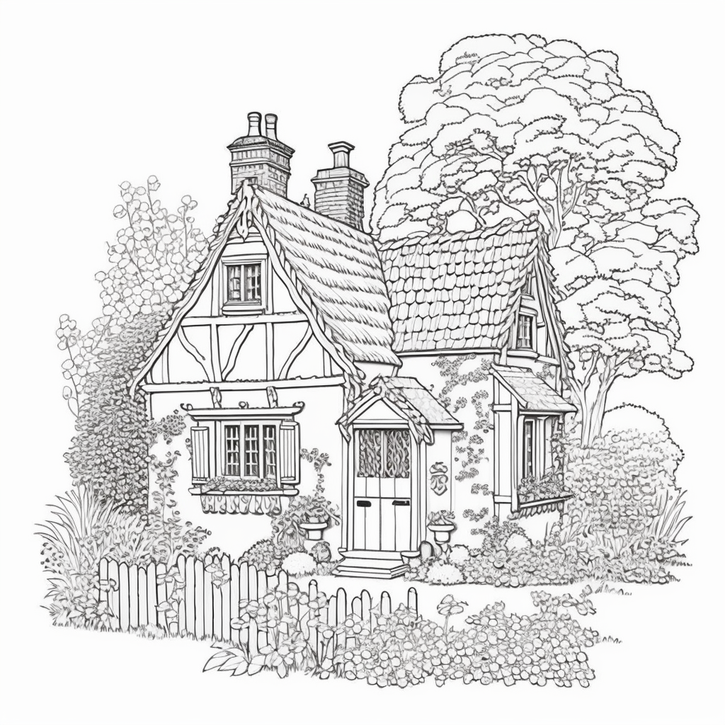 AI Midjourney Prompts for Adult house coloring pages