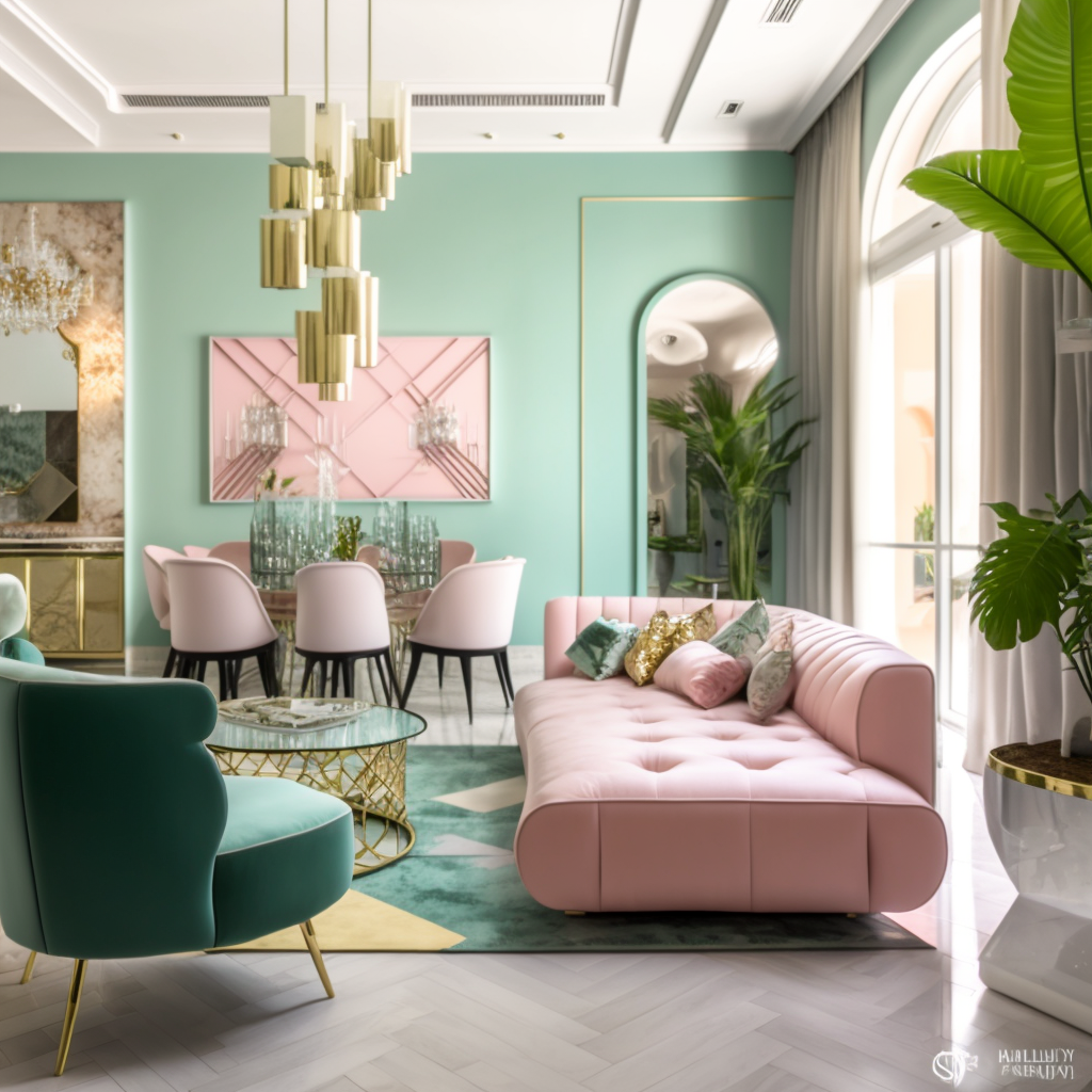 AI Midjourney Prompt for Tropical Art Deco Style Interiors