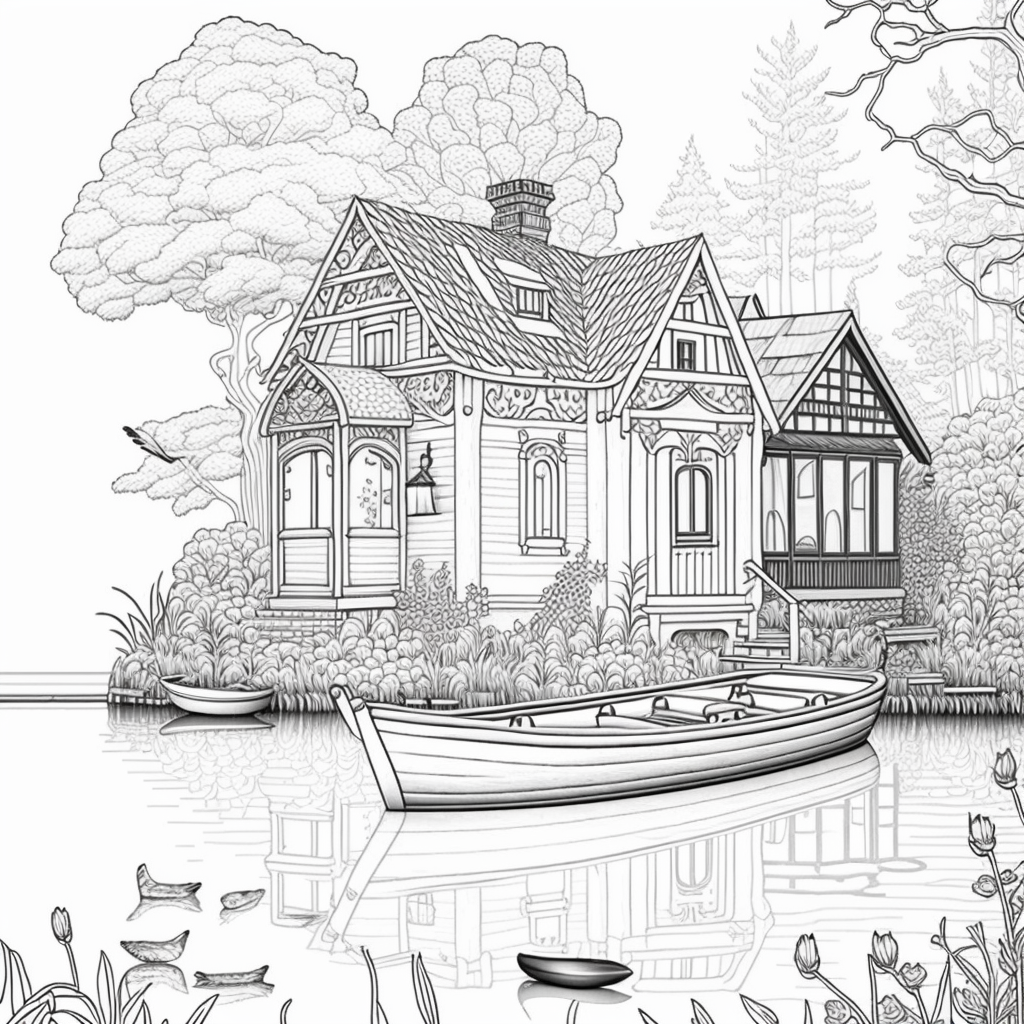 AI Midjourney Prompts for House coloring pages