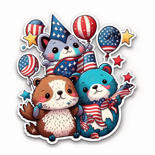 AI Midjourney Prompts for Independence day Animal Stickers
