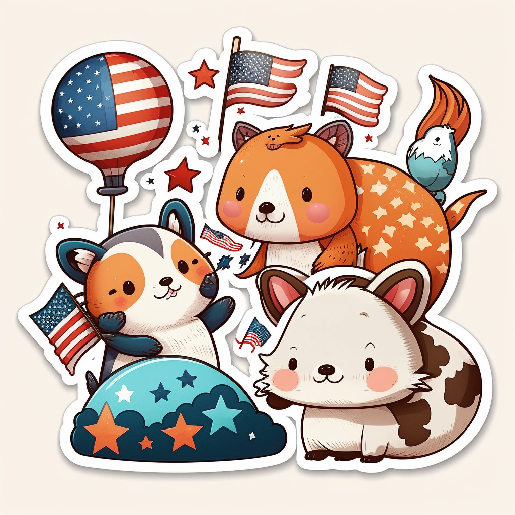 AI Midjourney Prompts for Independence day Animal Stickers