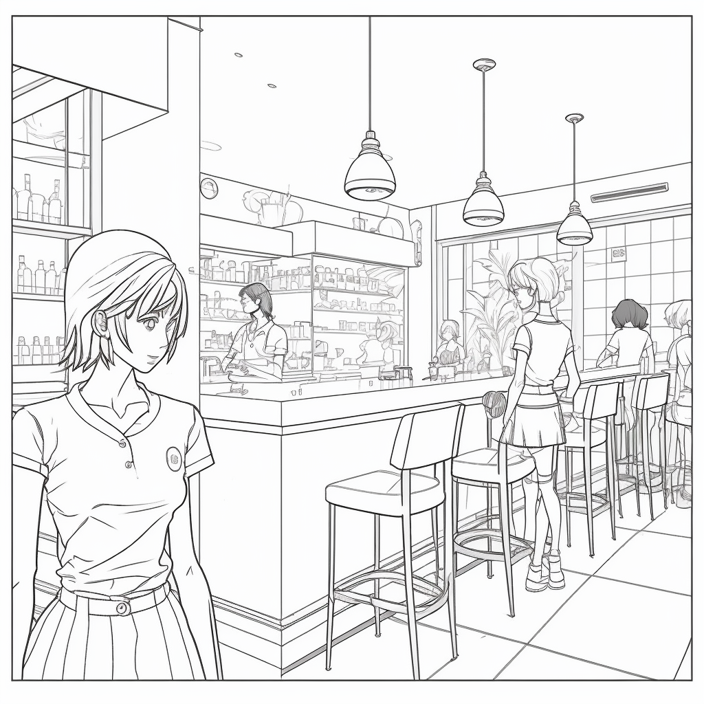 AI Midjourney Prompt for Cafe Coloring pages