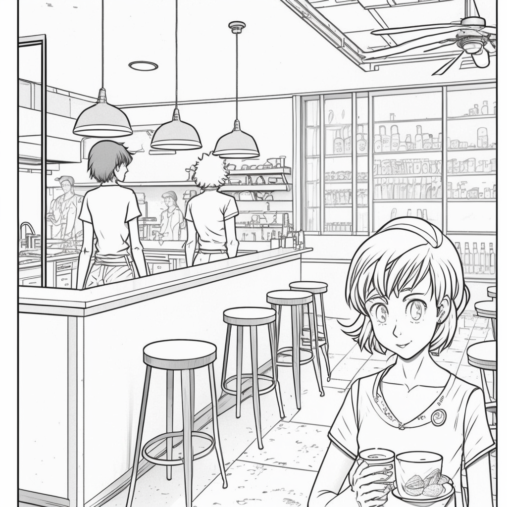 AI Midjourney Prompt for Cafe Coloring pages