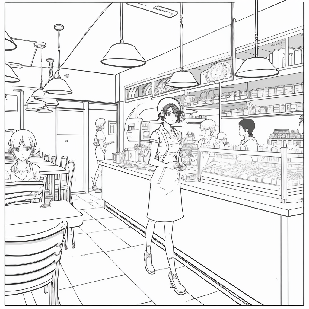 AI Midjourney Prompt for Cafe Coloring pages
