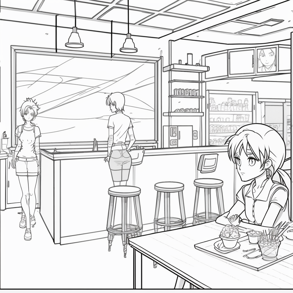AI Midjourney Prompt for Cafe Coloring pages