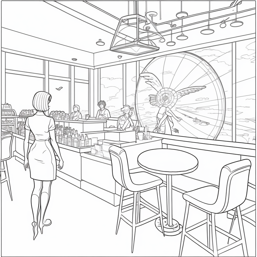 AI Midjourney Prompt for Cafe Coloring pages