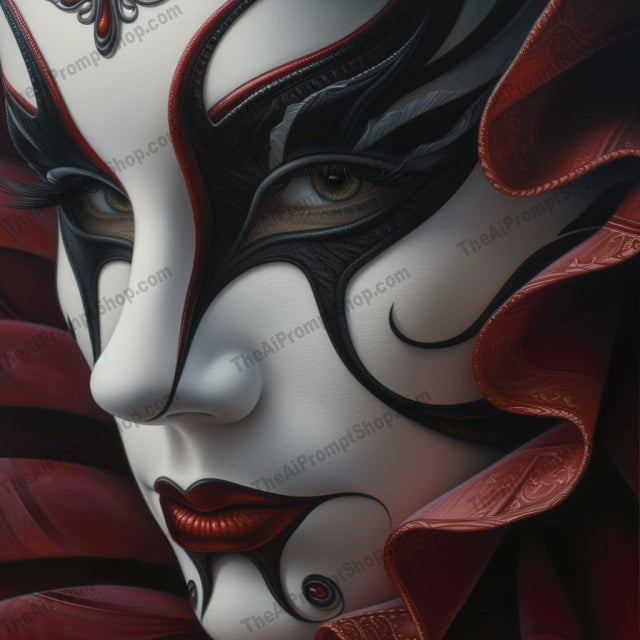 Synthetic Masquerade Elegance AI MidJourney Image Prompt, Character Art, 4179Artistic complexity, Biomechanical masks, chat gpt, chat gpt prompts, chatgpt, chatgpt prompts, Conceptual art, Dramatic contrasts, Futuristic elegance, Hyper-realistic art, Intricate patterns, Mechanical humanity, midjourney, Organic cybernetics, Ornamental designs, Red and white palette, Robotic aesthetics, Surreal portraiture, Symmetrical beauty, Technological fusion