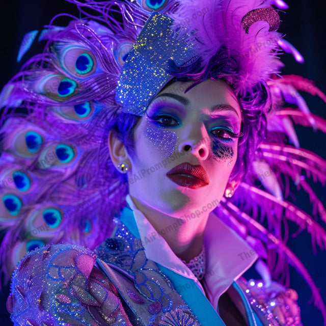 AI MidJourney Image Prompt, People, 4154Bejeweled, Burlesque, Cabaret, Carnival, Celebrity fashion, chat gpt, chat gpt prompts, chatgpt, chatgpt prompts, Couture, Crystal costume, Drag ensemble, Fantasy attire, Fashion costume, Glamour, Glitter attire, Iridescent outfit, midjourney, Pageant wear, Parade costume, people, Performance costume, Rhinestones, Showgirl, Silver headpiece, Stage makeup