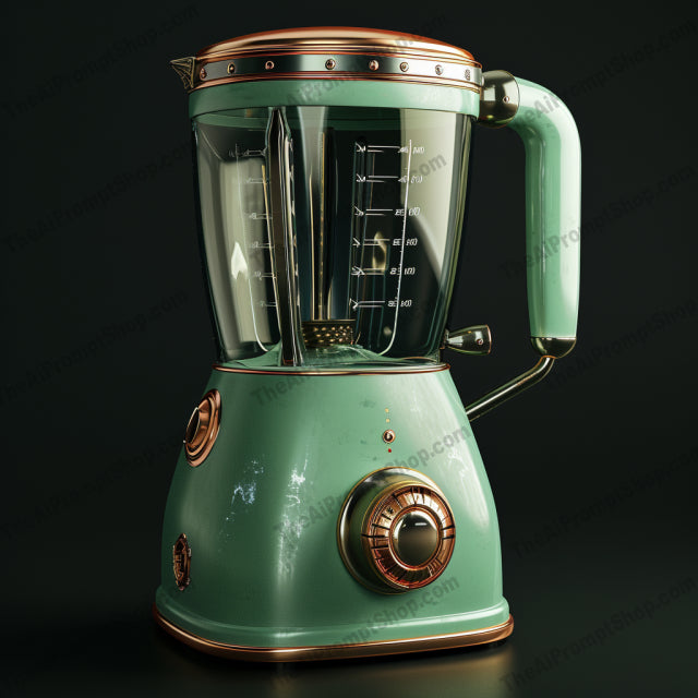 Retrofuturistic Kitchen Concoctions AI MidJourney Image Prompt, Objects, 4197Artistic functionality, Brass details, chat gpt, chat gpt prompts, chatgpt, chatgpt prompts, Creative renderings, Culinary innovation, Futuristic kitchenware, Industrial aesthetics, Metallic textures, midjourney, Nostalgic technology, Polished surfaces, Quirky gadgets, Retro design, Steampunk appliances, Vibrant pastels, Vintage machinery, Whimsical inventions