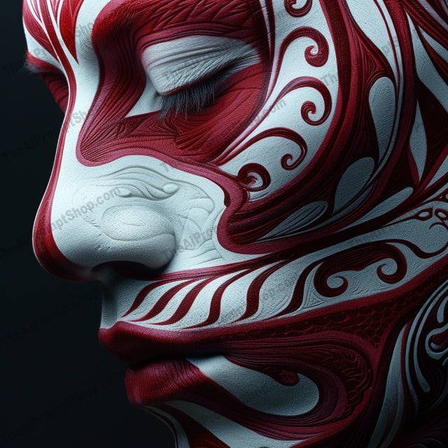 Synthetic Masquerade Elegance AI MidJourney Image Prompt, Character Art, 4179Artistic complexity, Biomechanical masks, chat gpt, chat gpt prompts, chatgpt, chatgpt prompts, Conceptual art, Dramatic contrasts, Futuristic elegance, Hyper-realistic art, Intricate patterns, Mechanical humanity, midjourney, Organic cybernetics, Ornamental designs, Red and white palette, Robotic aesthetics, Surreal portraiture, Symmetrical beauty, Technological fusion