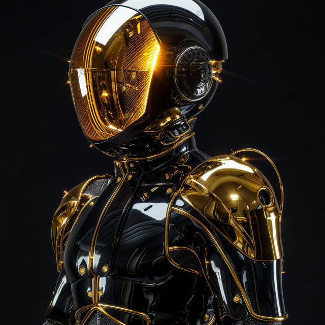 Metallic Sentinels AI MidJourney Image Prompt, Futuristic, 4234Advanced robotics, Advanced technology, Artificial intelligence, Artistic innovation, chat gpt, chat gpt prompts, chatgpt, chatgpt prompts, Concept art, Cybernetic organisms, Cyberpunk inspiration, Digital sculptures, Futuristic armor, Gleaming metal, High-tech art, Mecha aesthetics, Mechanical suits, midjourney, Modern warriors, Polished finish, Reflective materials, Robot design, Sci-fi suits, Shimmering textures, Shiny surfaces