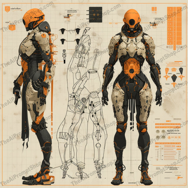 Futuristic Odyssey Concept Art AI MidJourney Image Prompt, Game Assets, 4186Advanced exoskeletons, Character development art, chat gpt, chat gpt prompts, chatgpt, chatgpt prompts, Cyberpunk aesthetics, Detailed concept sketches, Dystopian outfits, Engineering diagrams, Futuristic armor, Industrial fashion, Mechanical suit blueprints, midjourney, Post-apocalyptic gear, Robotic enhancements, Sci-fi character design, Space explorer illustrations, Speculative technology, Technological wearables