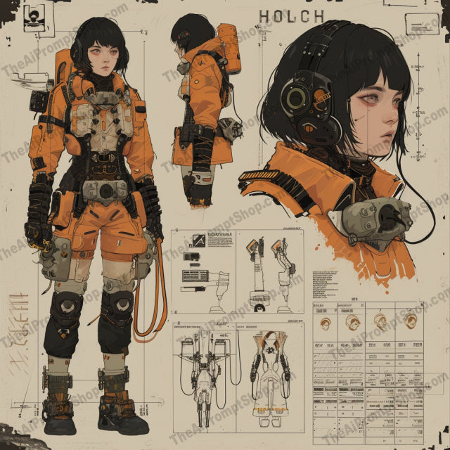 Futuristic Odyssey Concept Art AI MidJourney Image Prompt, Game Assets, 4186Advanced exoskeletons, Character development art, chat gpt, chat gpt prompts, chatgpt, chatgpt prompts, Cyberpunk aesthetics, Detailed concept sketches, Dystopian outfits, Engineering diagrams, Futuristic armor, Industrial fashion, Mechanical suit blueprints, midjourney, Post-apocalyptic gear, Robotic enhancements, Sci-fi character design, Space explorer illustrations, Speculative technology, Technological wearables