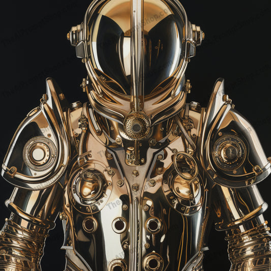 Metallic Sentinels AI MidJourney Image Prompt, Futuristic, 4234Advanced robotics, Advanced technology, Artificial intelligence, Artistic innovation, chat gpt, chat gpt prompts, chatgpt, chatgpt prompts, Concept art, Cybernetic organisms, Cyberpunk inspiration, Digital sculptures, Futuristic armor, Gleaming metal, High-tech art, Mecha aesthetics, Mechanical suits, midjourney, Modern warriors, Polished finish, Reflective materials, Robot design, Sci-fi suits, Shimmering textures, Shiny surfaces