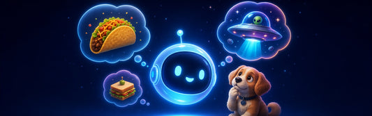 Playful AI chat assistant imagining a taco, sandwich, dog, and UFO