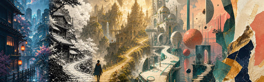 A single imagined city changing across anime, manga, fantasy, science-fiction, surreal, and abstract visual treatments