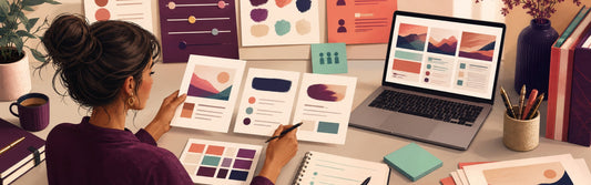 Business owner aligning writing samples, tone controls, and vocabulary into a consistent brand-voice guide