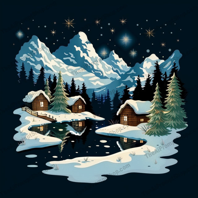 Winter Wonderland AI MidJourney Image Prompt, 9014 Landscapes & Paintings, midjourney, winter, wonderland, snow, cabin, ice rink, castle, bridge, night sky, stars, holiday, christmas, festive, landscape, illustration, digital art, snowy scene, cozy, enchanted, magical, serene, Midjourney, Ai, Ai Image Prompt, Image Prompt, Prompt