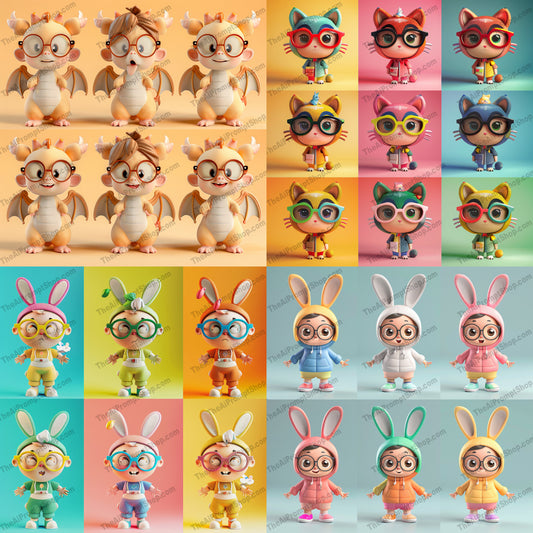 Cute Creatures in Costumes AI MidJourney Image Prompt, 9376 T Shirt Designs, midjourney, cute creatures, digital illustration, colorful costumes, dragon costume, cat costume, rabbit costume, whimsical art, adorable characters, playful outfits, detailed costumes, fantasy creatures, charming illustrations, funny costumes, character design, children's art, fantasy illustration, colorful characters, imaginative art, fantasy animals, cute and charming, Midjourney, Ai, Ai Image Prompt, Image Prompt, Prompt